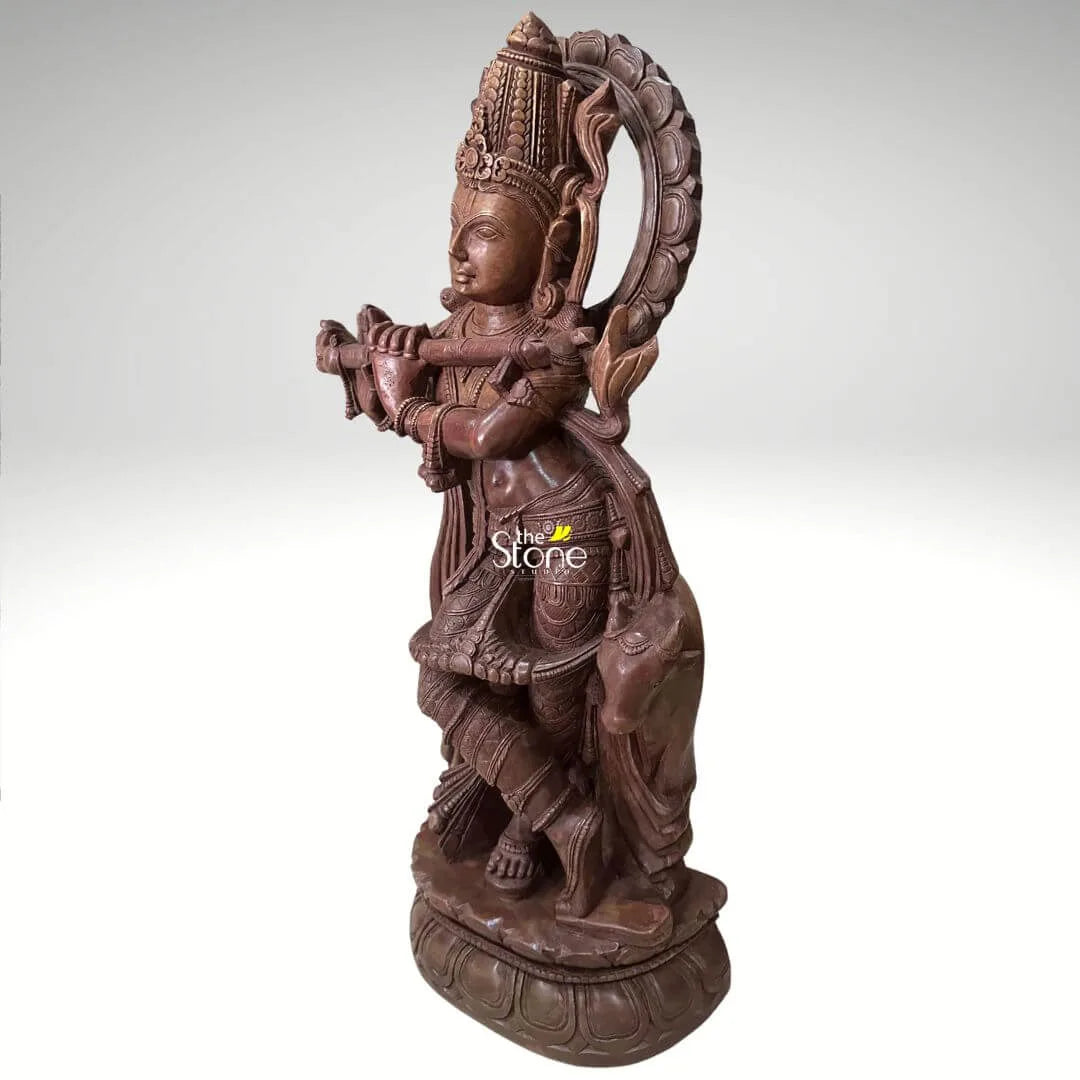 Lord Krishna Pink Stone Statue 2ft