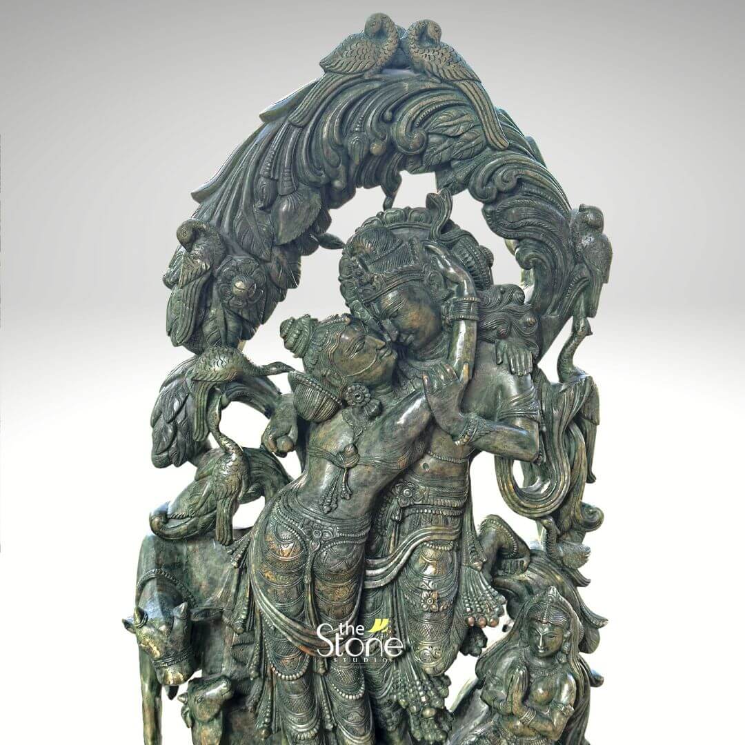 Green Stone Radha Krishna Statue 1.5ft