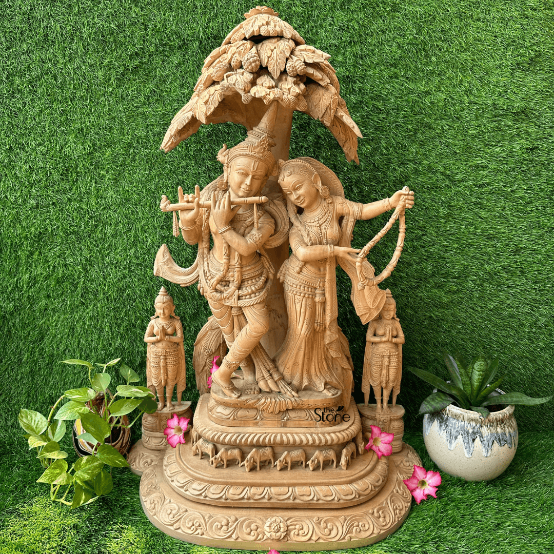 Wooden Radha Krishna Statue 32″