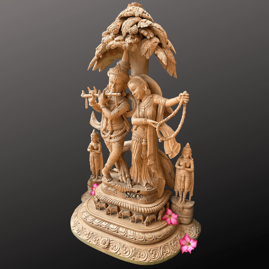 Wooden Radha Krishna Statue 32″