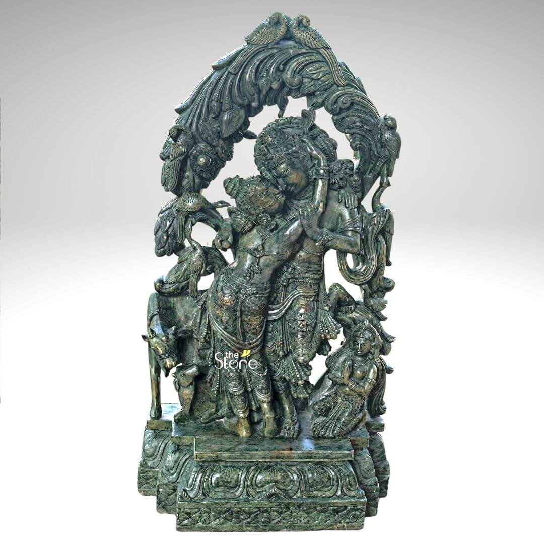 Green Stone Radha Krishna Statue 1.5ft
