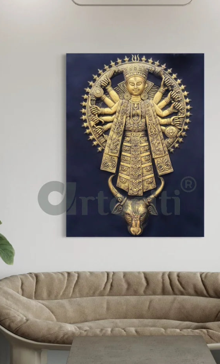 Goddess Durga 3D Relief Mural Wall Art (4x3 Feet)