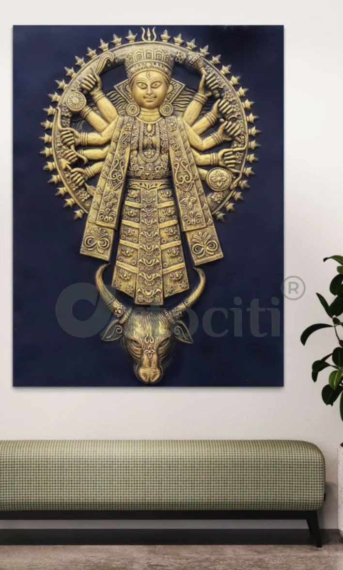 Goddess Durga 3D Relief Mural Wall Art (4x3 Feet)