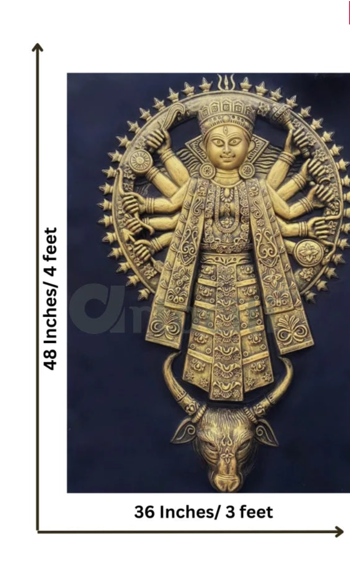 Goddess Durga 3D Relief Mural Wall Art (4x3 Feet)