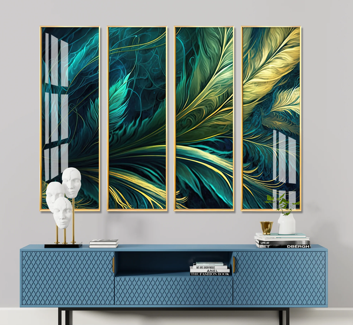 Tropical Leaves Premium Acrylic Vertical Wall Art (set of 4)