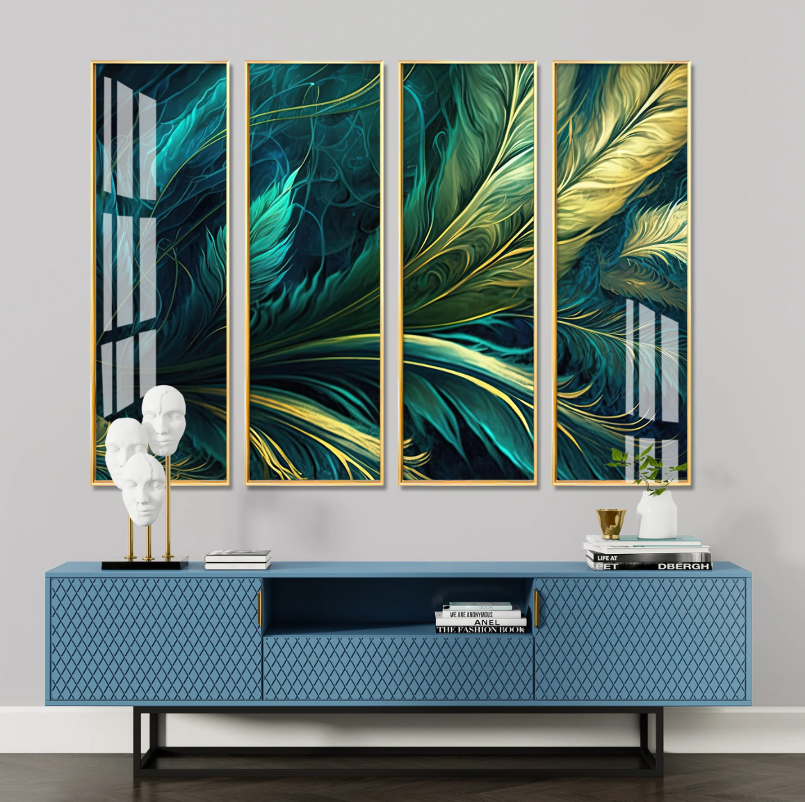 Tropical Leaves Premium Acrylic Vertical Wall Art (set of 4)