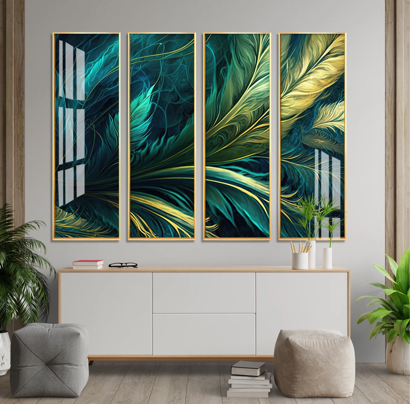 Tropical Leaves Premium Acrylic Vertical Wall Art (set of 4)