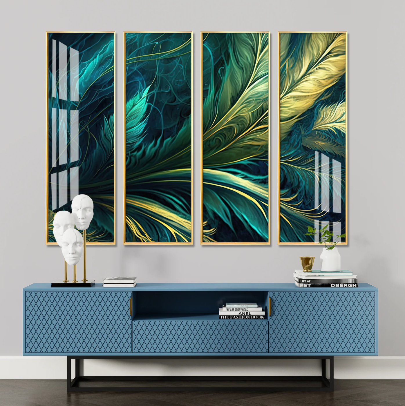 Tropical Leaves Premium Acrylic Vertical Wall Art (set of 4)
