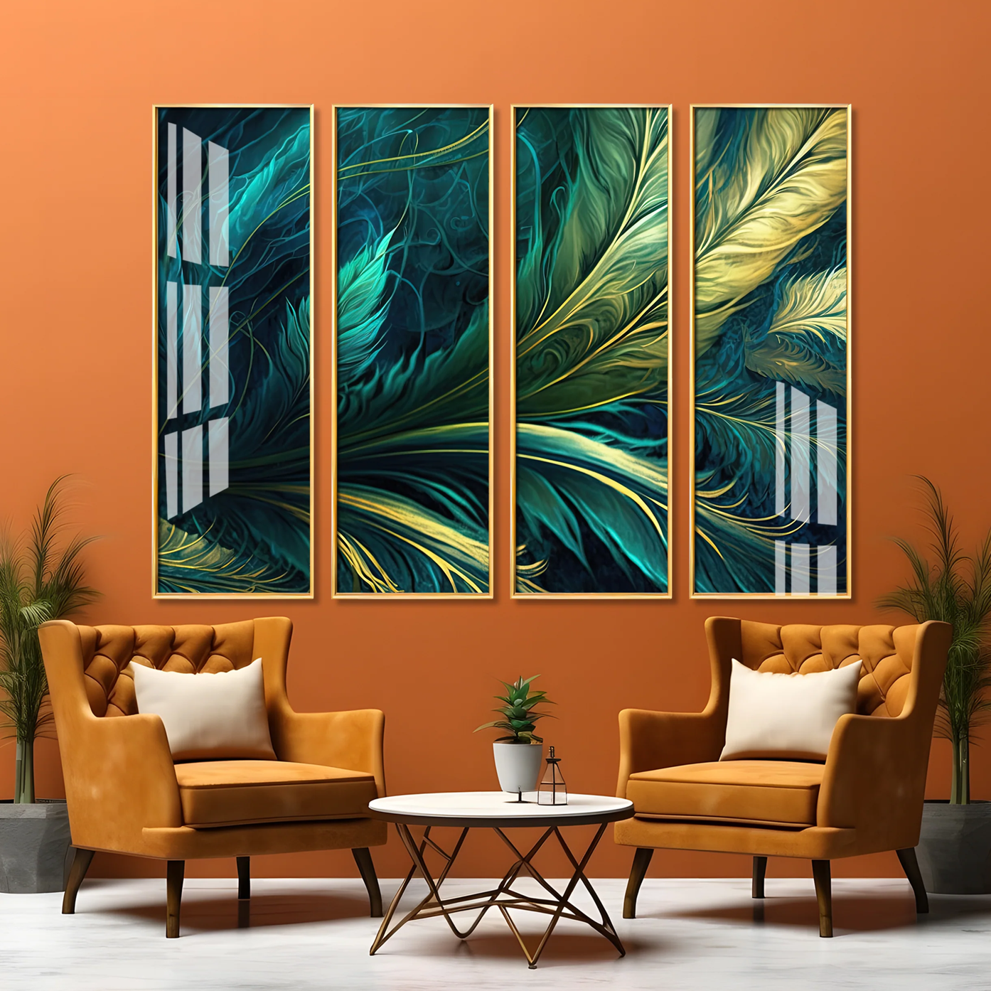 Tropical Leaves Premium Acrylic Vertical Wall Art (set of 4)