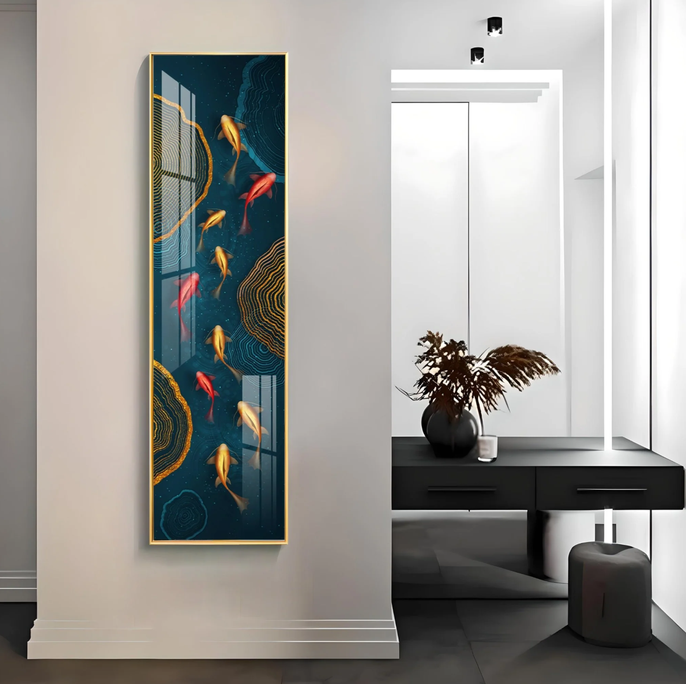 Auspicious Fishes Premium Acrylic Vertical Wall Art