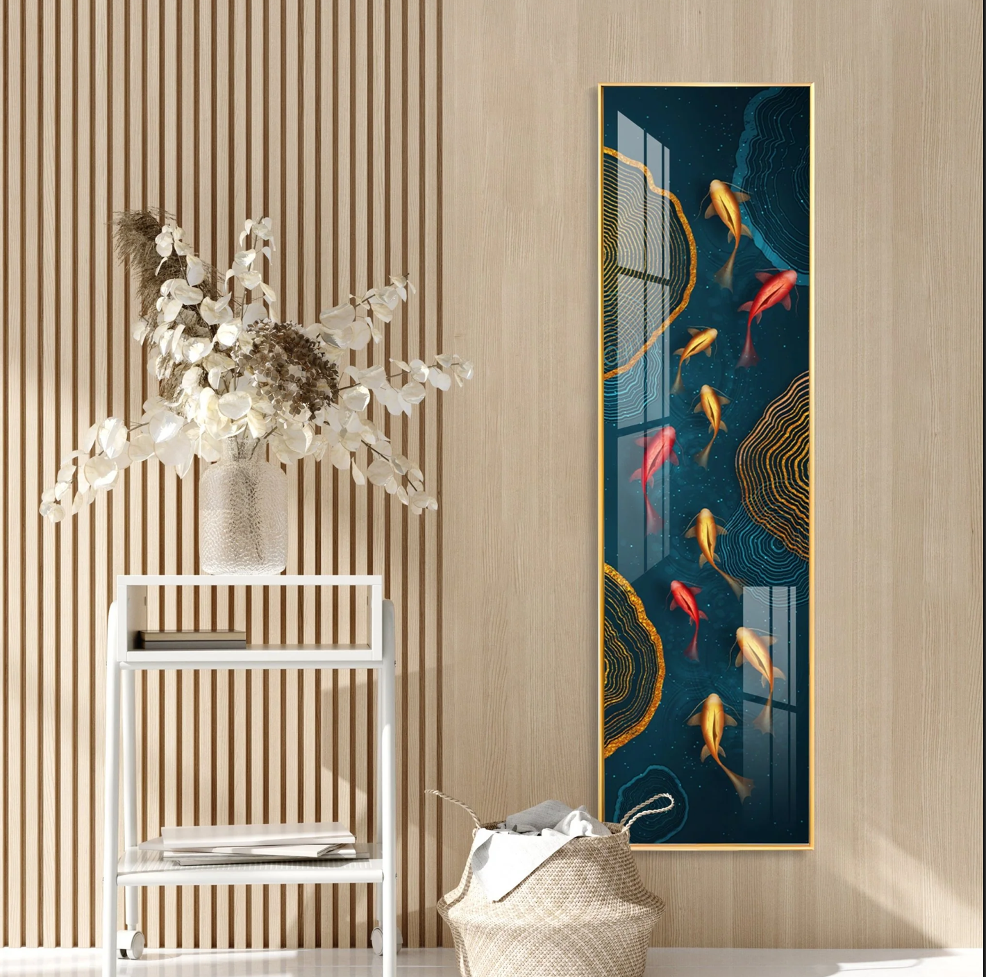 Auspicious Fishes Premium Acrylic Vertical Wall Art