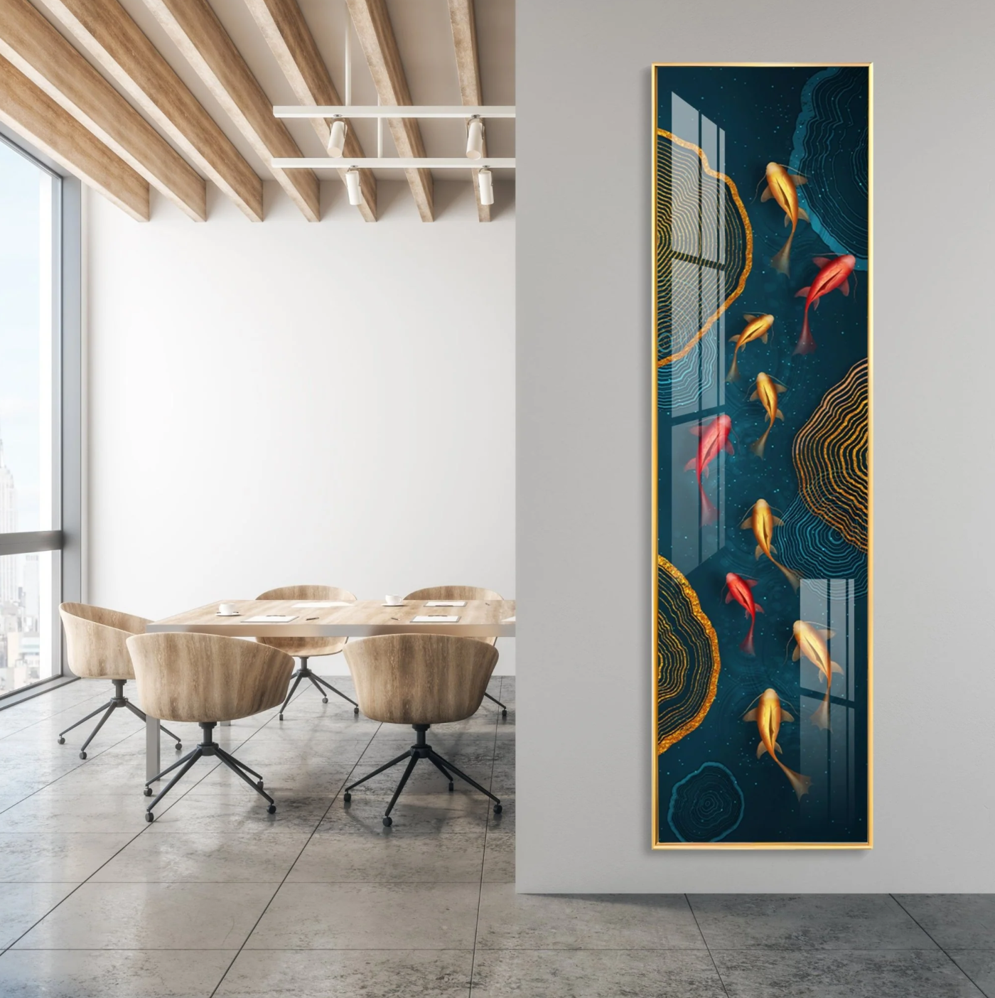 Auspicious Fishes Premium Acrylic Vertical Wall Art