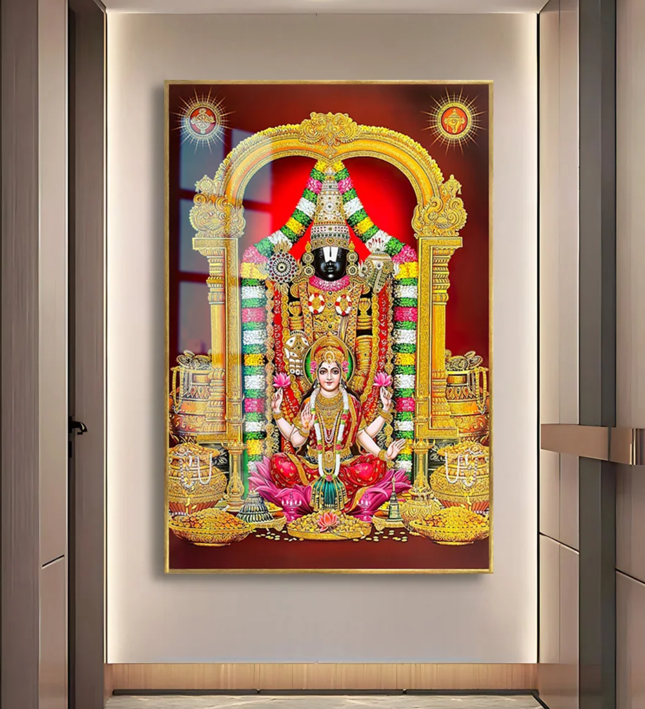 YF Ethnic Venkateshwara and Laxmi Ji Acrylic Canvas Painting