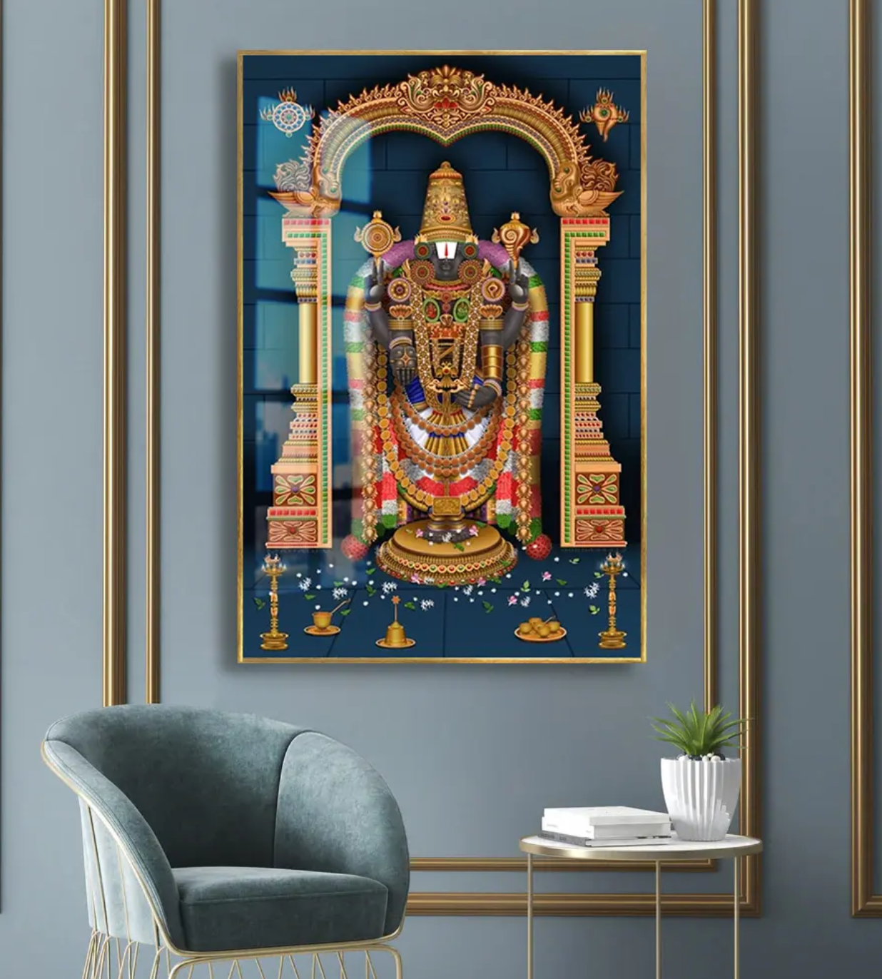 YF Ethnic Venkateshwara Ji Premium Acrylic Canvas Painting