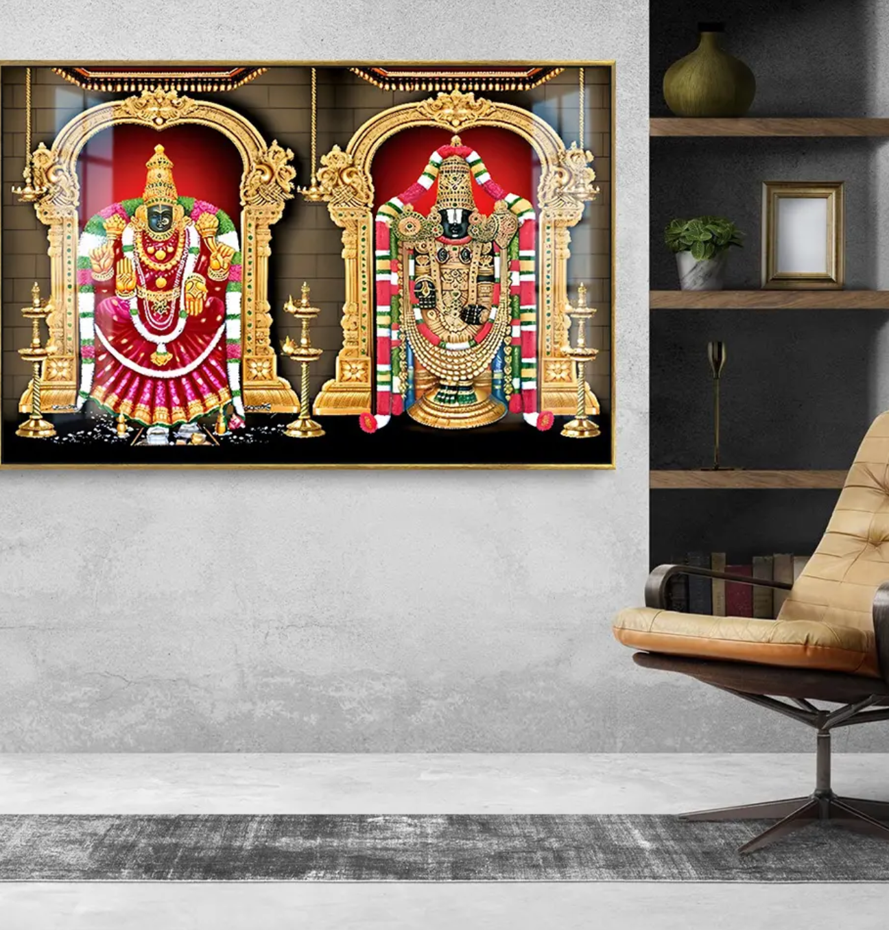 YF Lord Venkateshwara and Laxmi Ji Acrylic Canvas Painting