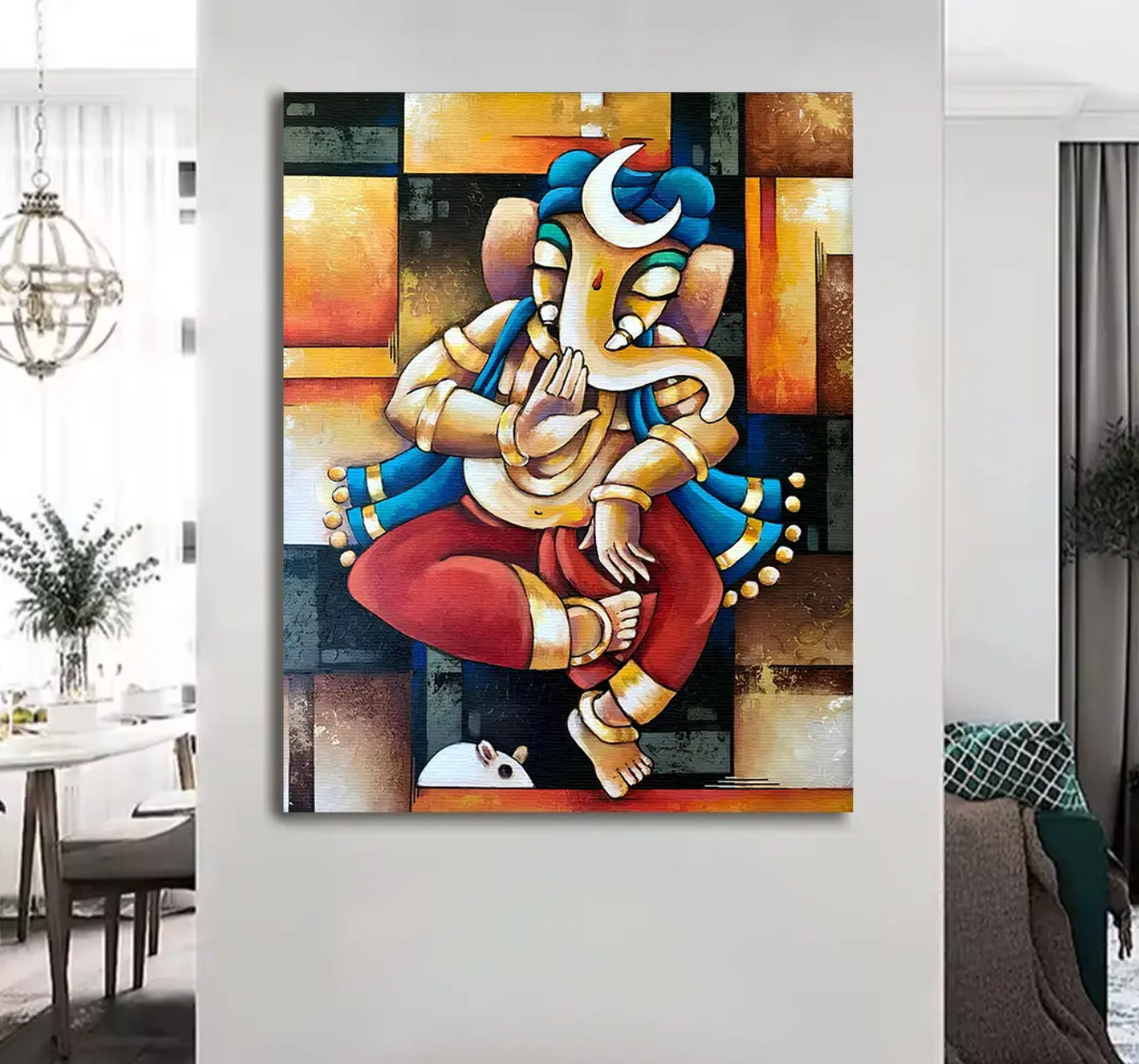 YF Abstract Blocks Ganesha Painting on Canvas