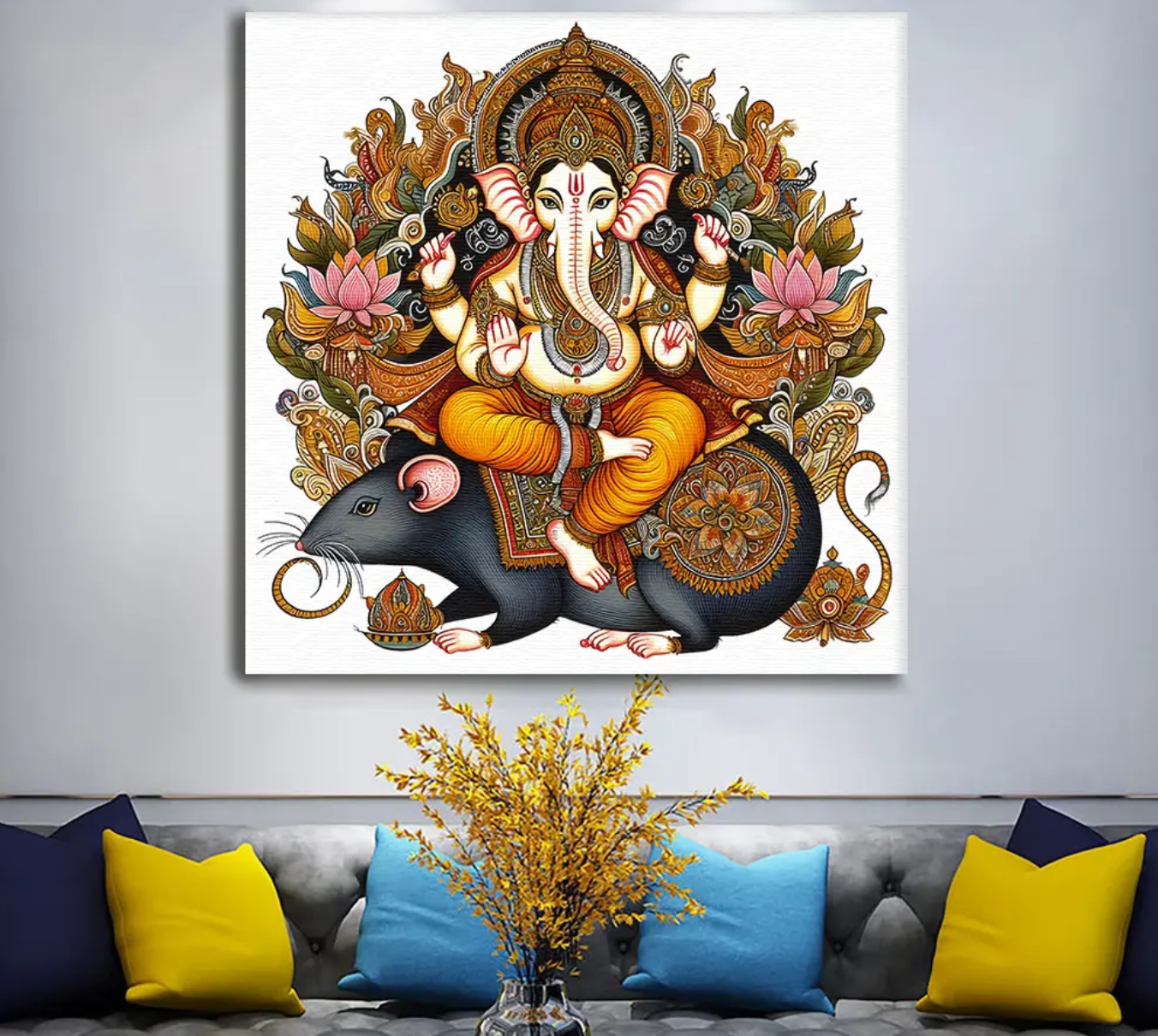 YF Ganpati Ji on Mushak Canvas Painting