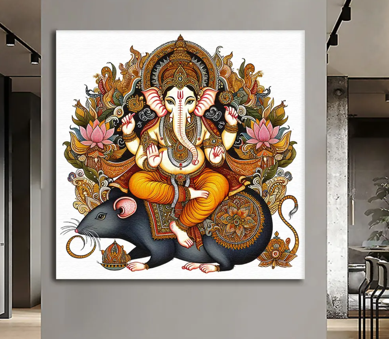 YF Ganpati Ji on Mushak Canvas Painting