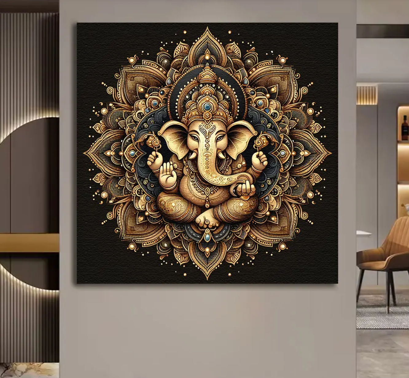 YF Majestic Look Ganesha Canvas Painting