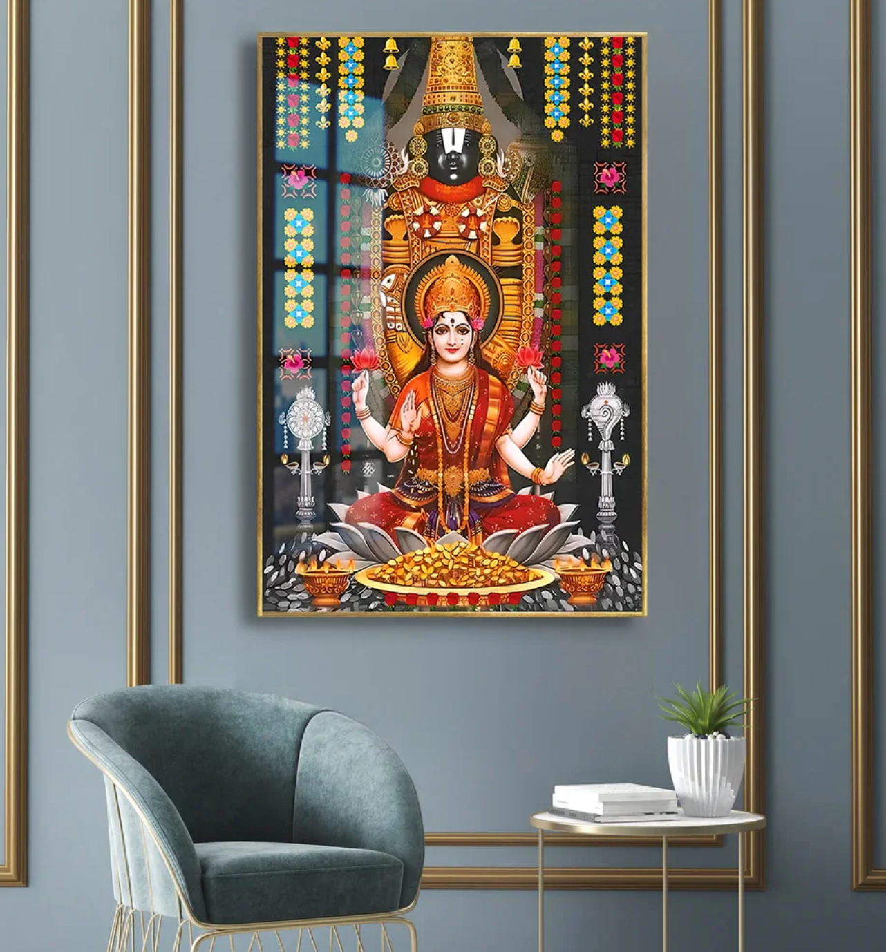 YF Sri Venkateshwara Swamy and Laxmi Ji Acrylic Canvas Painting