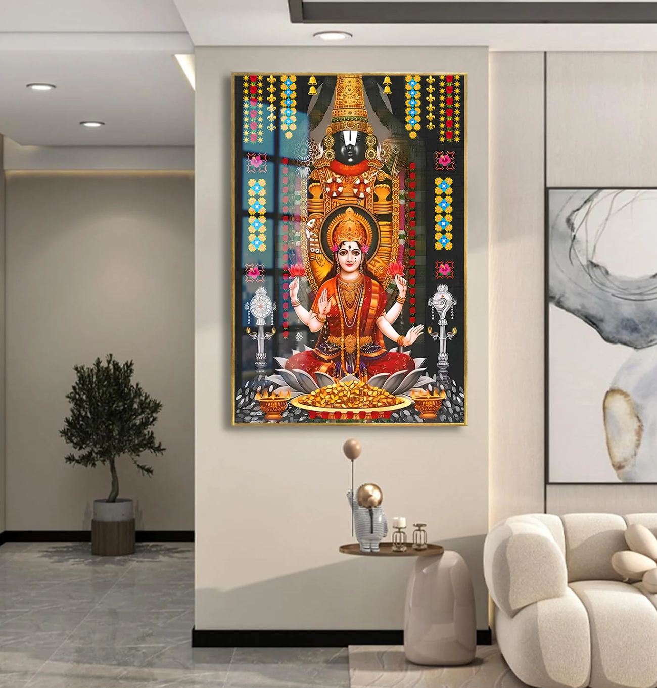 YF Sri Venkateshwara Swamy and Laxmi Ji Acrylic Canvas Painting