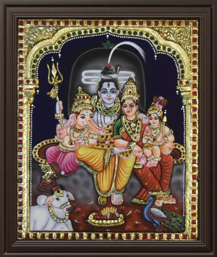 ATP Shiva Family Flat Tanjore Painting
