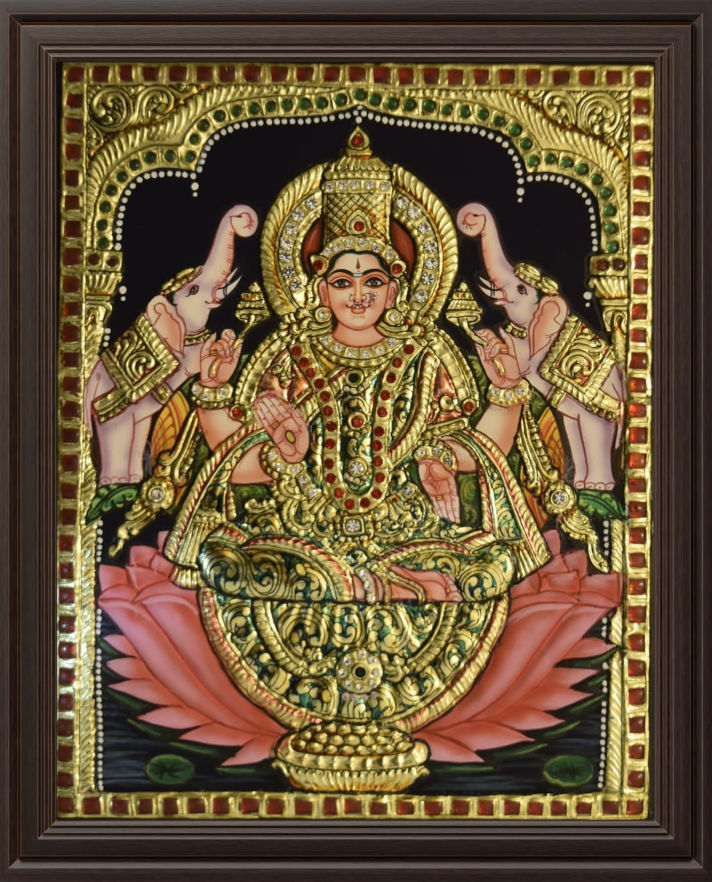 ATP Gaja Lakshmi Flat Tanjore Painting