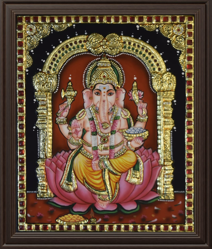 ATP Ganehsha Flat Tanjore Painting