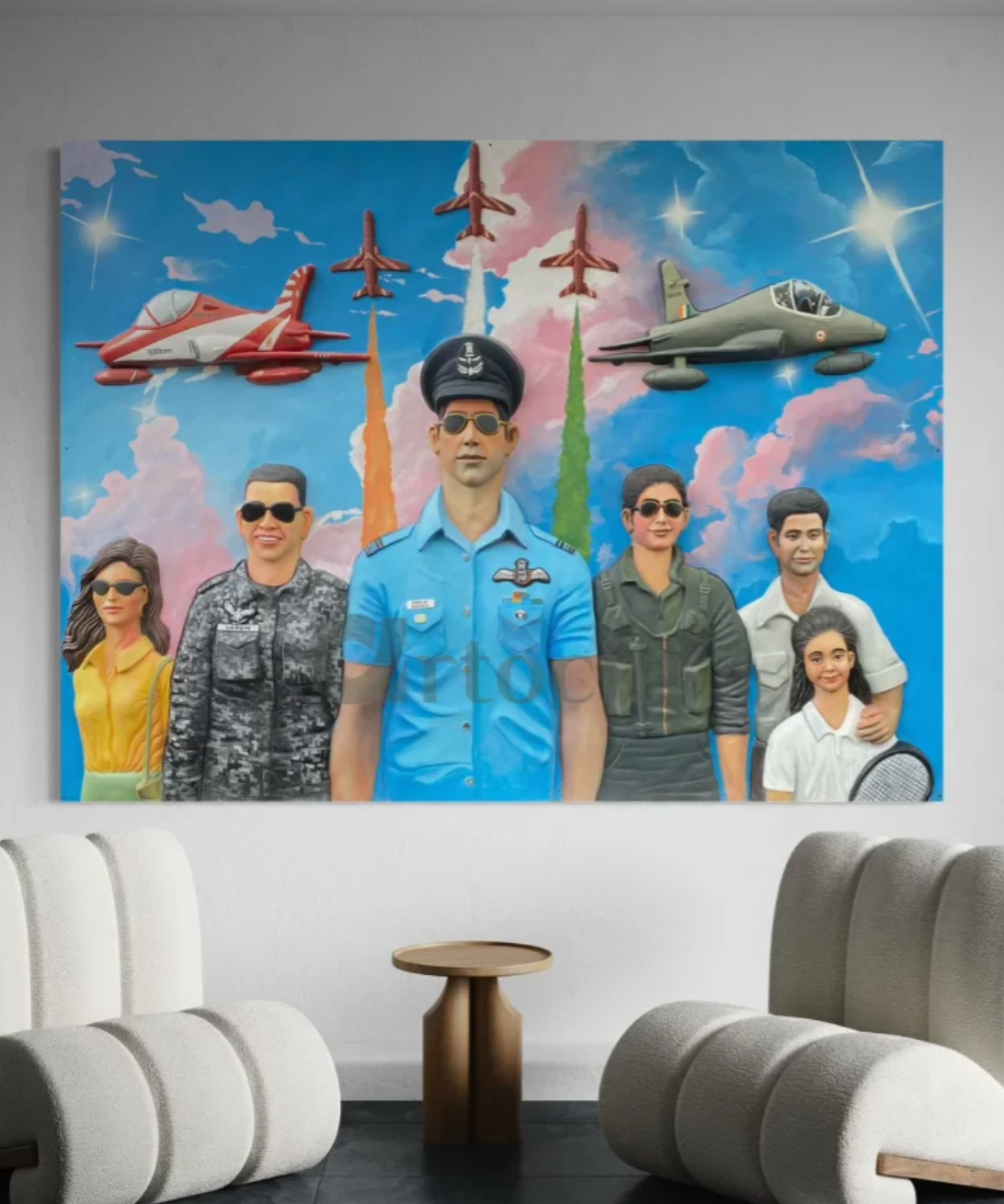 8X6 Feet Multicolor Indian Air Force Relief Mural Wall Art | Fiberglass 3D Sculpture