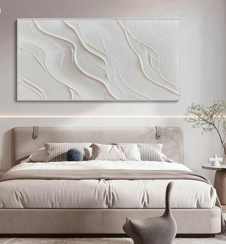 AWA - 3D White Minimalist Beach Painting Textured Wall Art