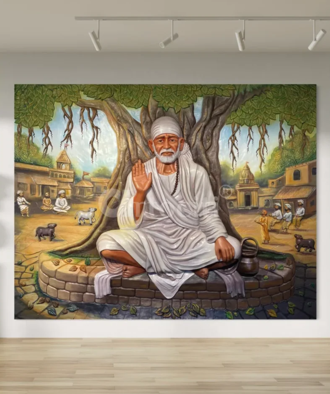 9X7 Feet Shirdi Sai Baba 3D Relief Mural Wall Art