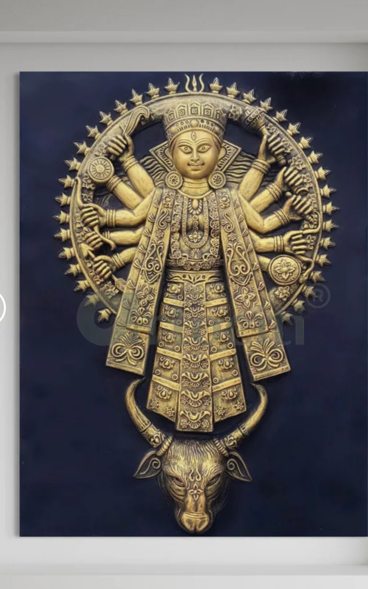 Goddess Durga 3D Relief Mural Wall Art (4x3 Feet)