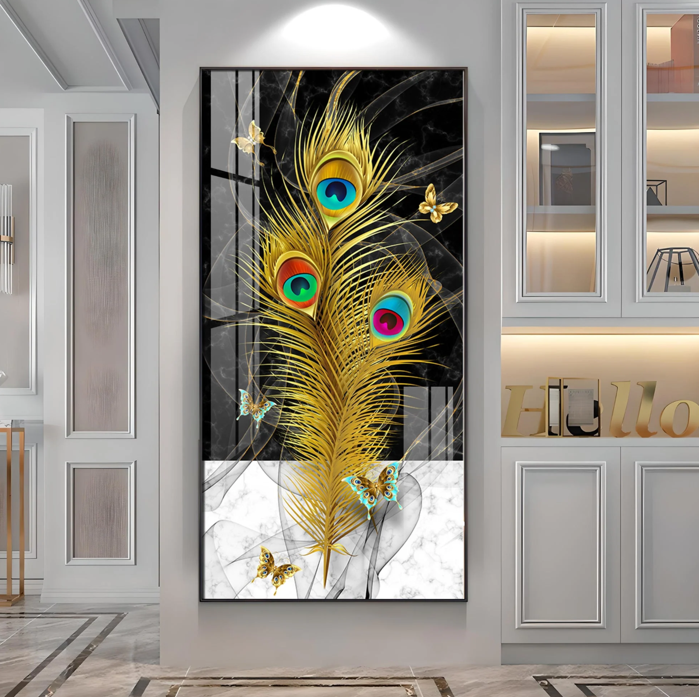 Krishna Mor Pankh Premium Acrylic Vertical Wall Art