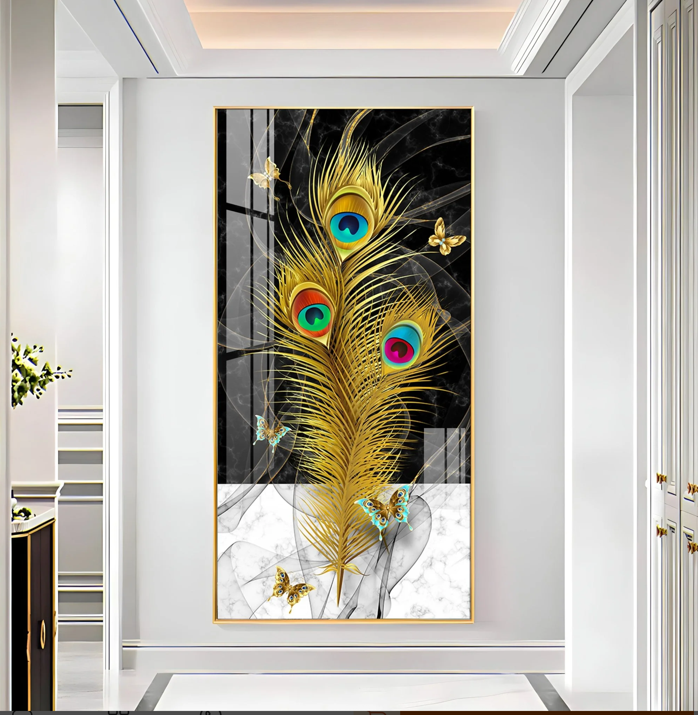 Krishna Mor Pankh Premium Acrylic Vertical Wall Art