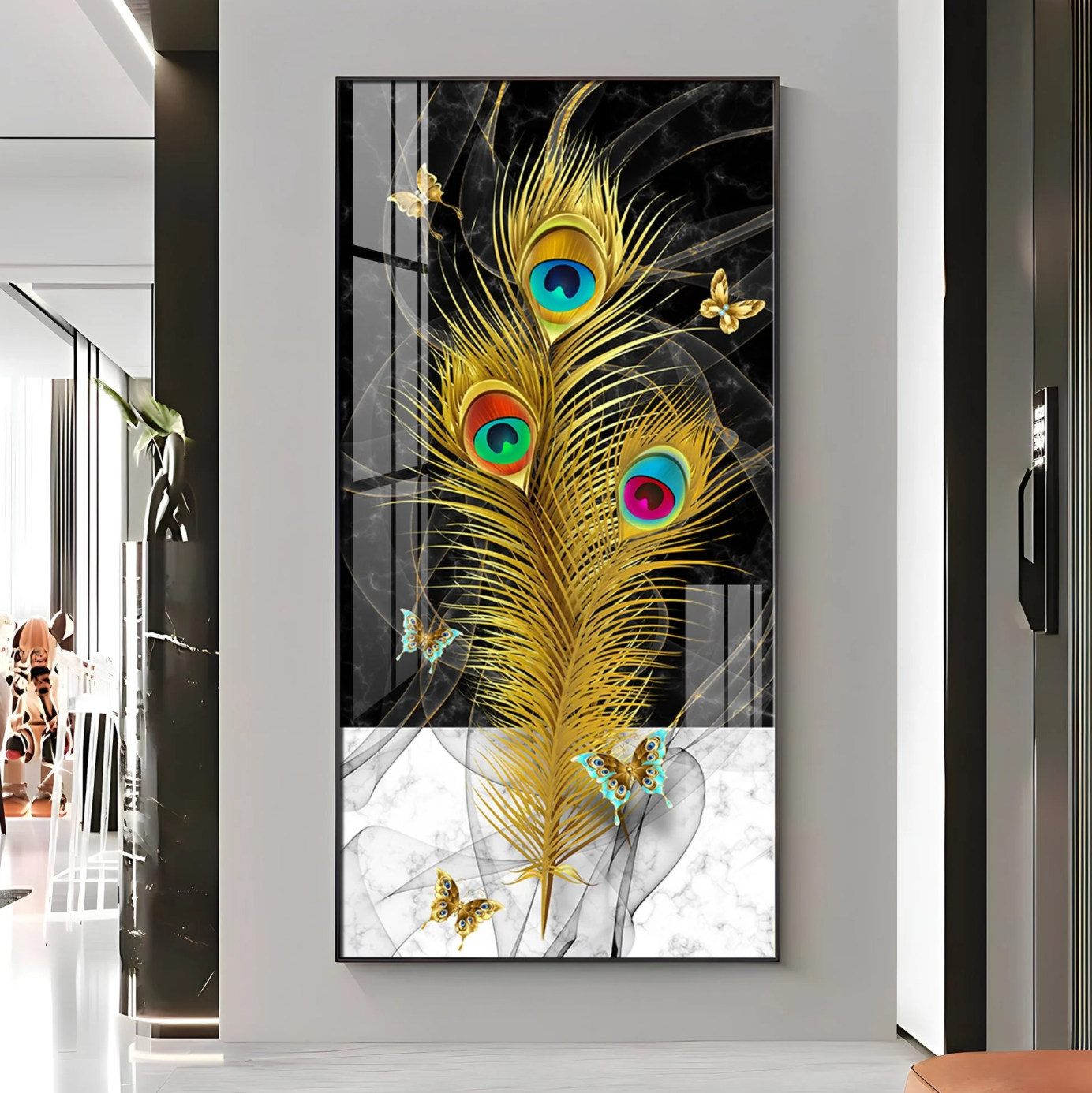Krishna Mor Pankh Premium Acrylic Vertical Wall Art