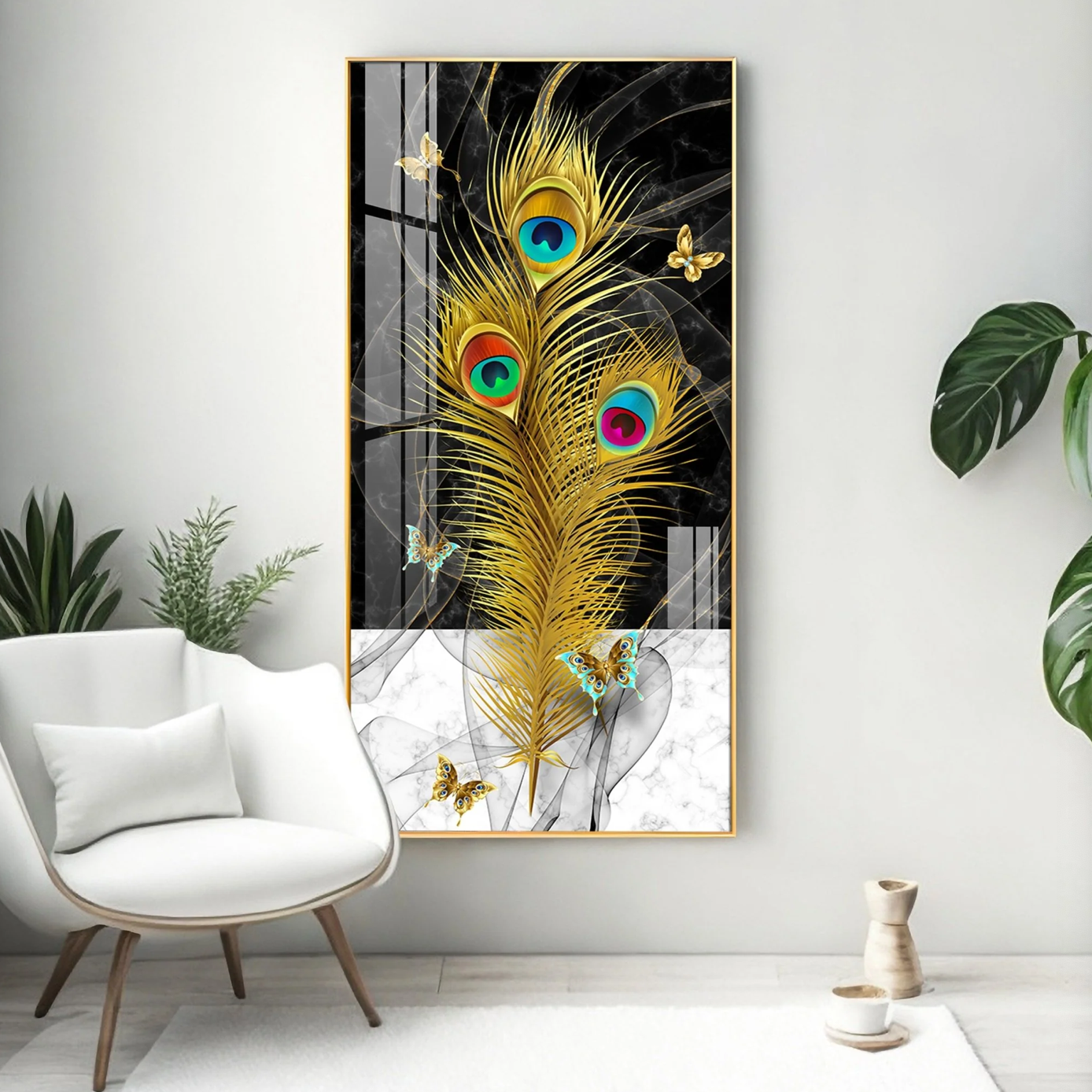 Krishna Mor Pankh Premium Acrylic Vertical Wall Art