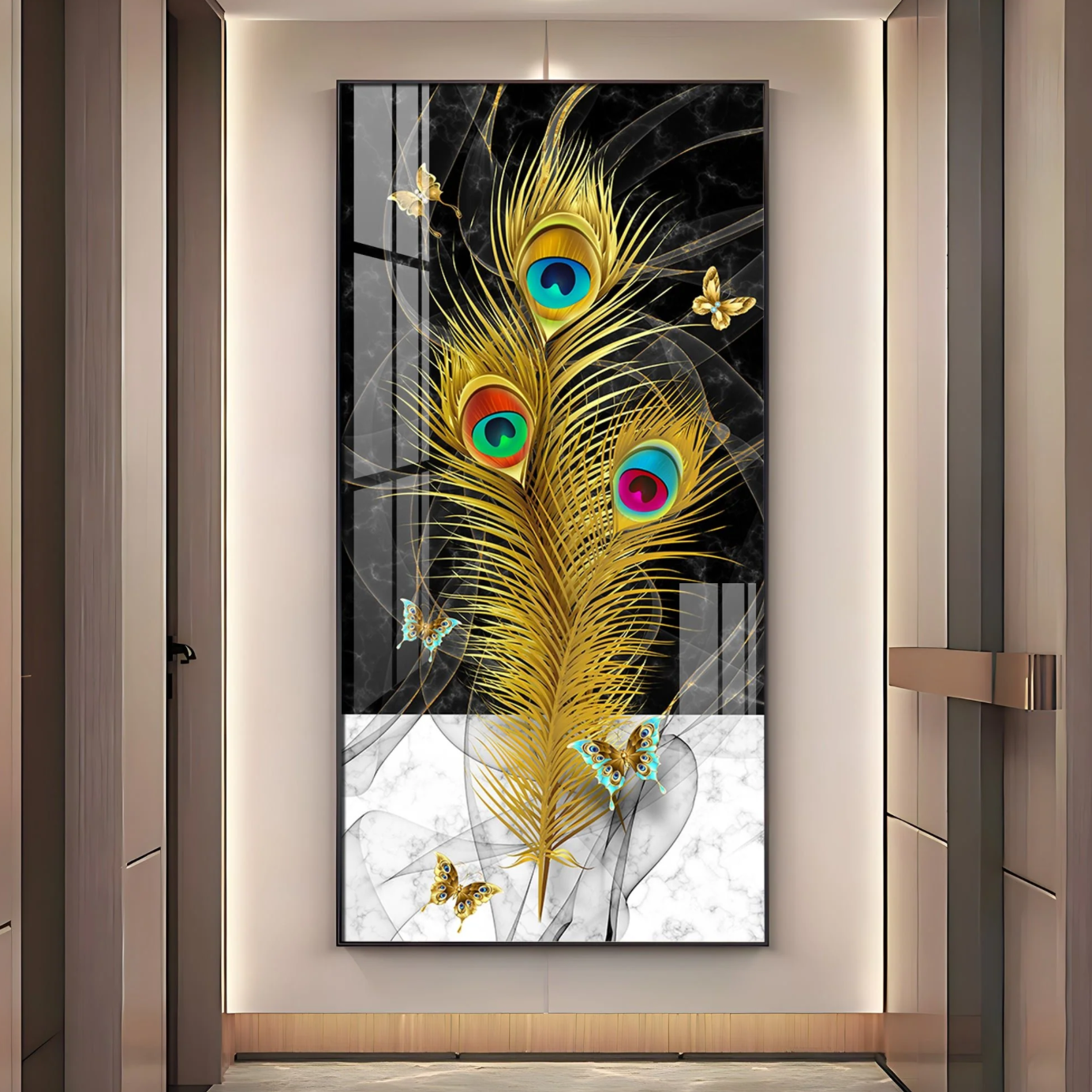 Krishna Mor Pankh Premium Acrylic Vertical Wall Art