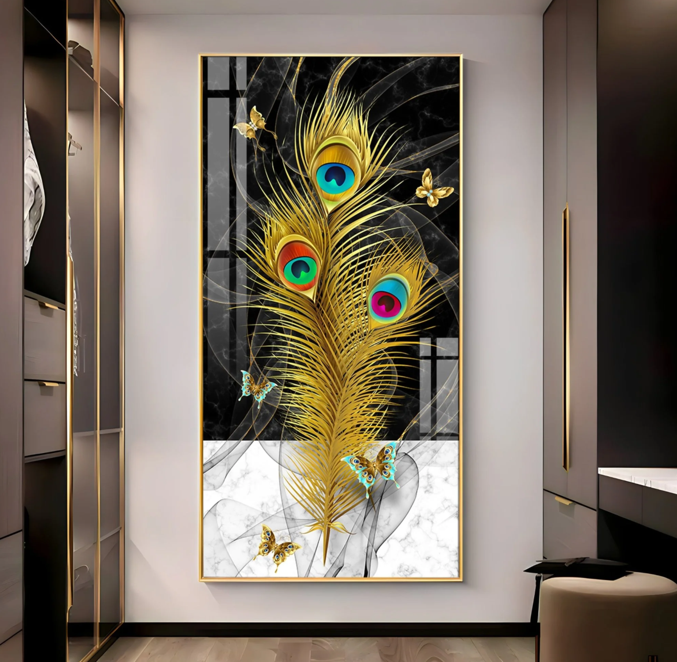 Krishna Mor Pankh Premium Acrylic Vertical Wall Art