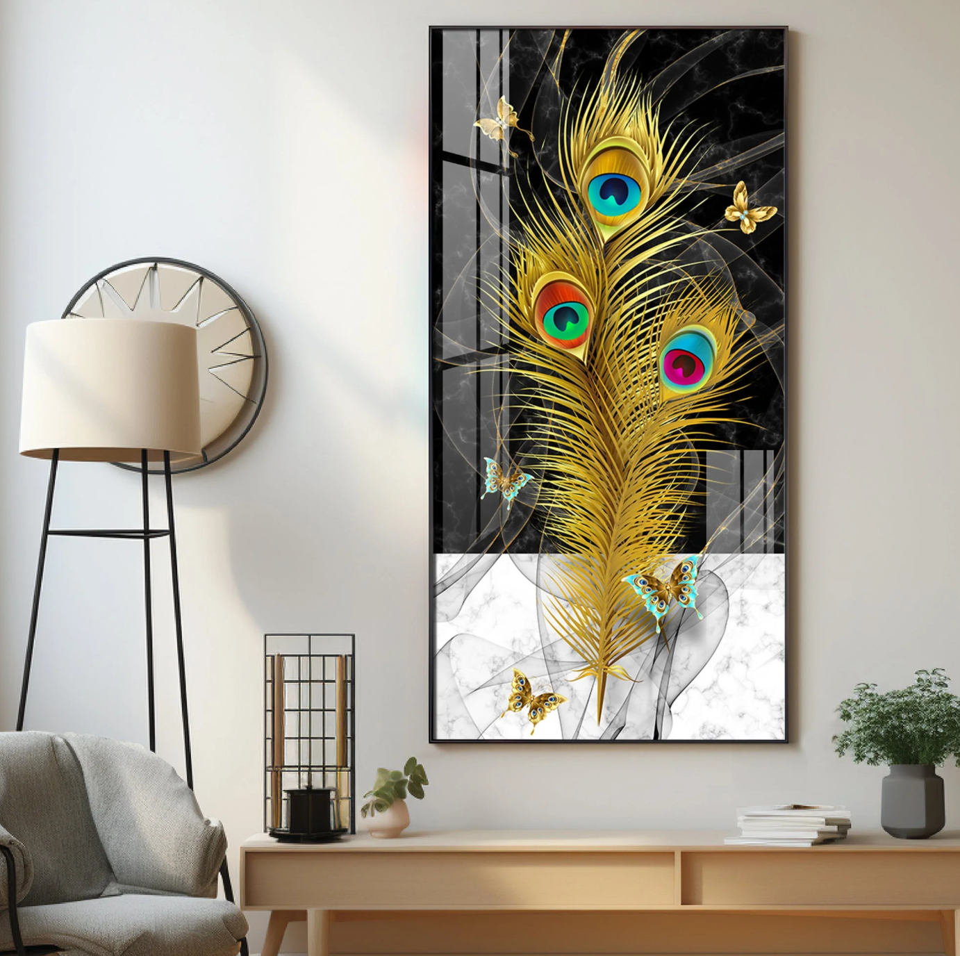 Krishna Mor Pankh Premium Acrylic Vertical Wall Art