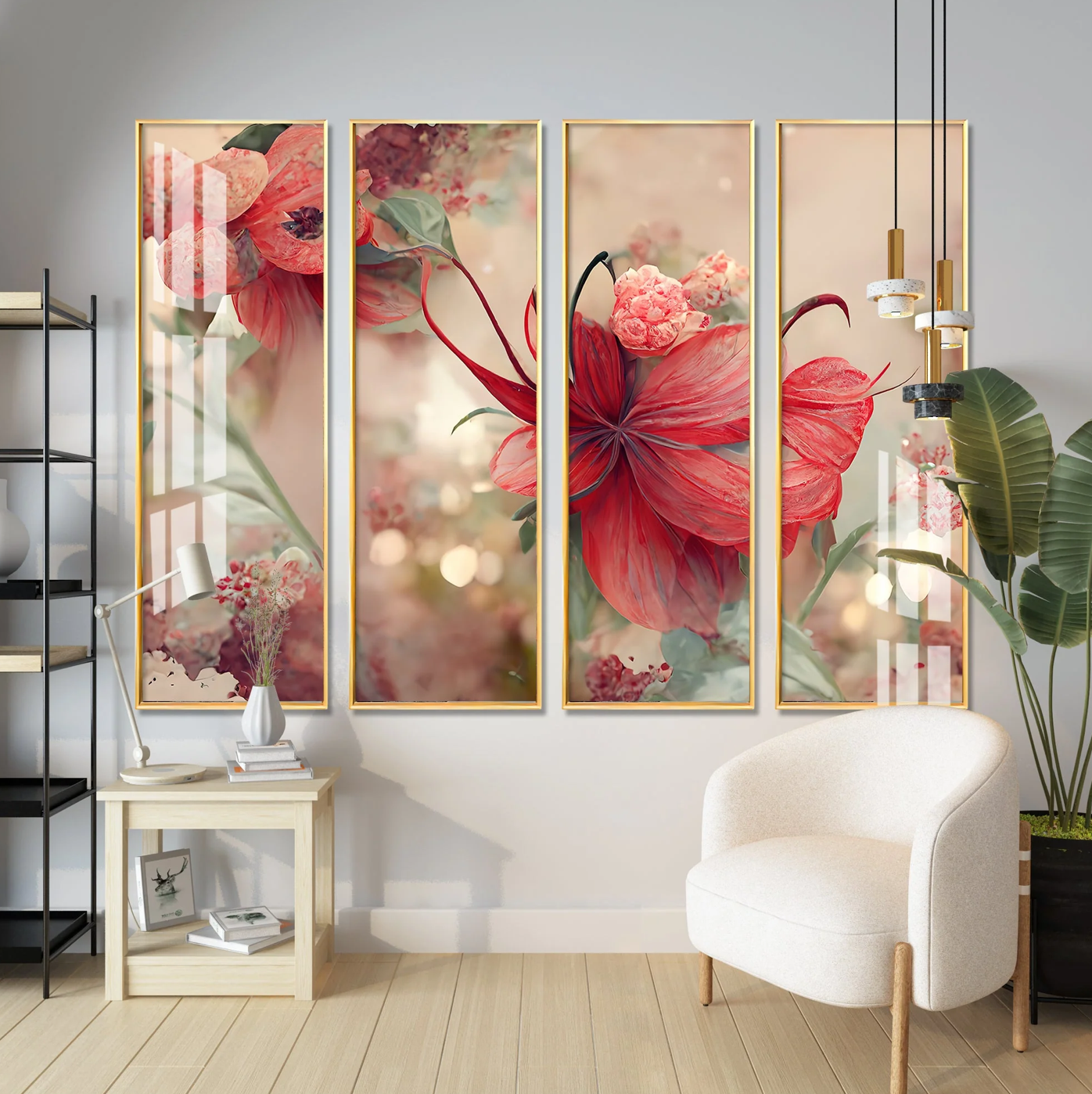 Lovely Flowers Premium Acrylic Vertical Wall Art (set of 4)