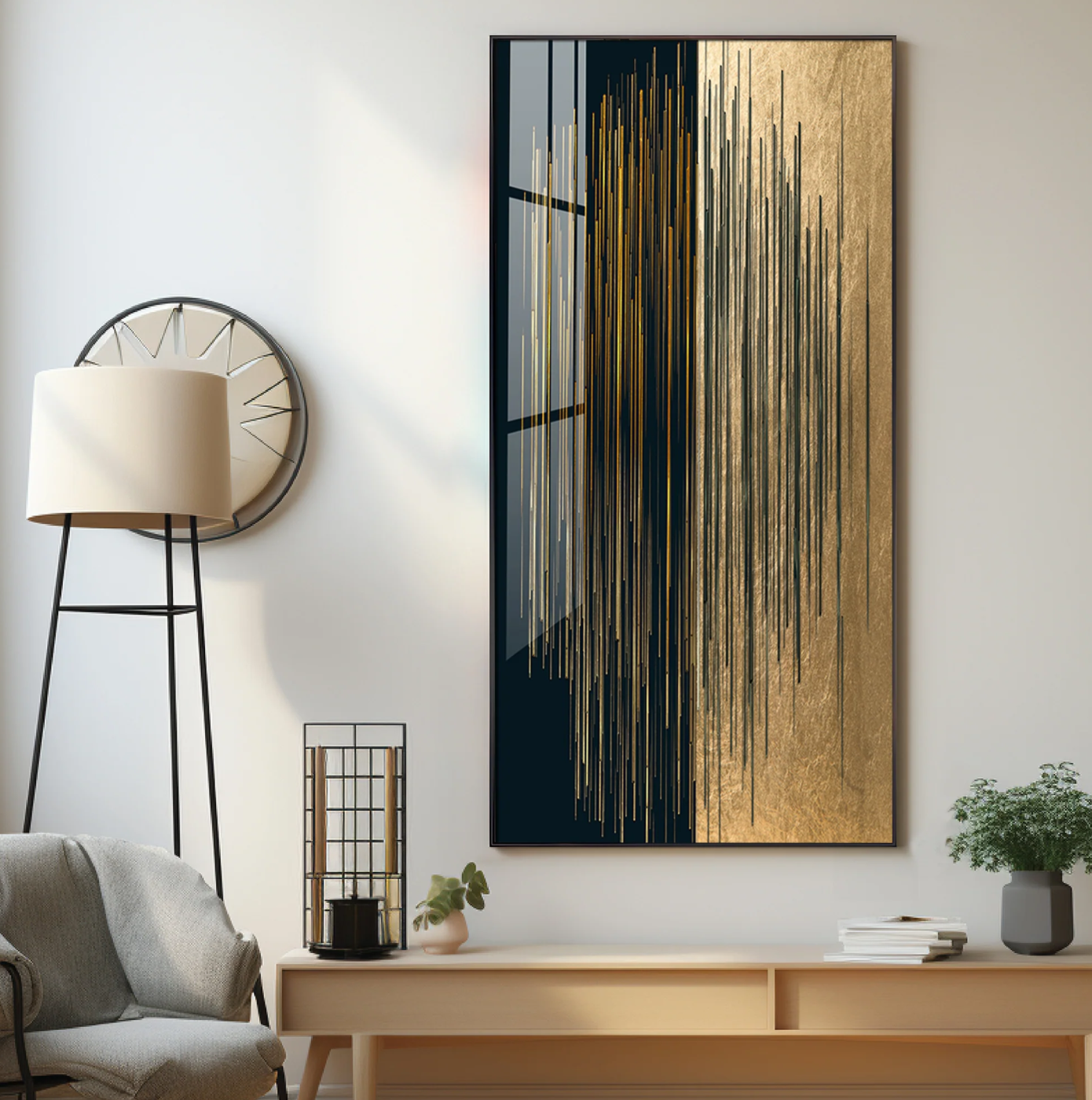 Black & Golden Textured Premium Acrylic Vertical Wall Art