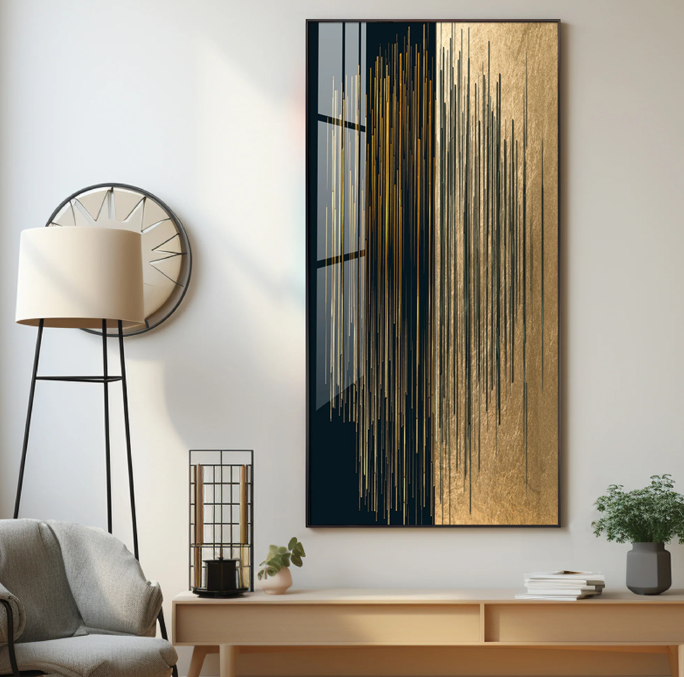 Black & Golden Textured Premium Acrylic Vertical Wall Art