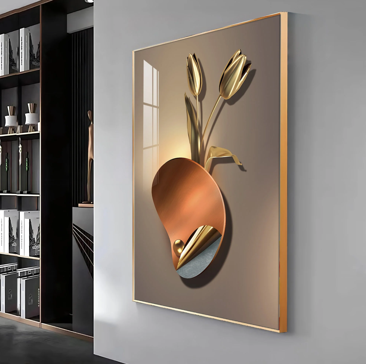 Golden Rose Aura Premium Acrylic Vertical Wall Art