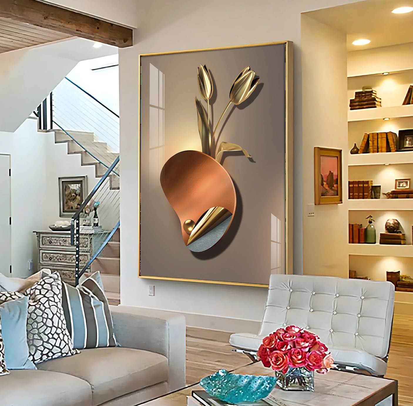Golden Rose Aura Premium Acrylic Vertical Wall Art
