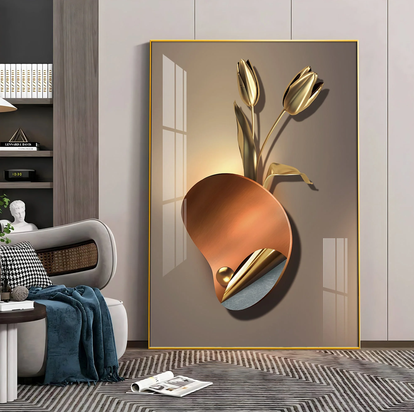 Golden Rose Aura Premium Acrylic Vertical Wall Art