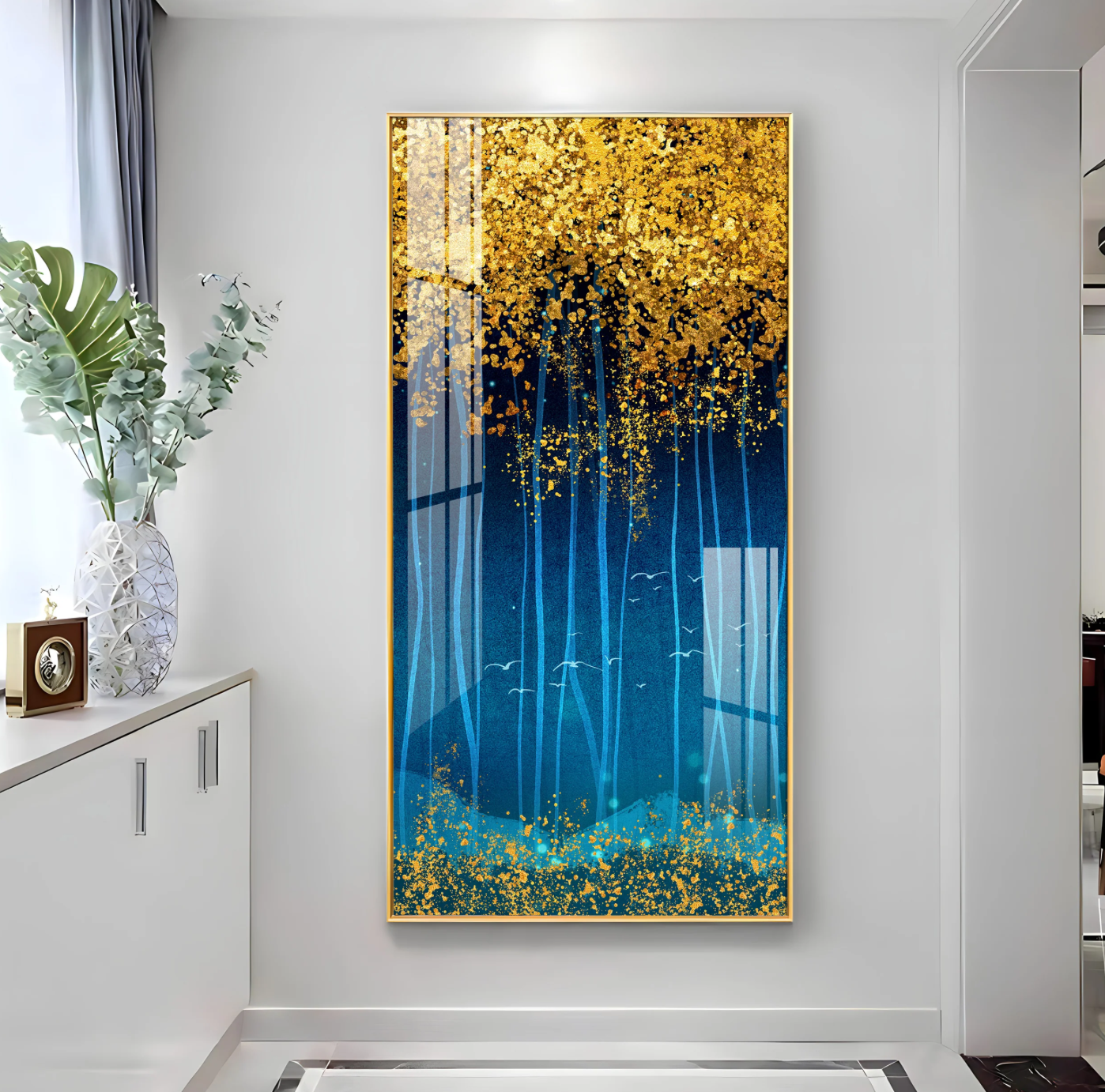 Sparkling Leaves Premium Acrylic Vertical Wall Art