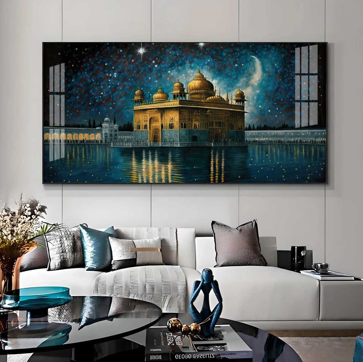 Beautiful Golden Temple With Constellation Premium Acrylic Horizontal Wall Art
