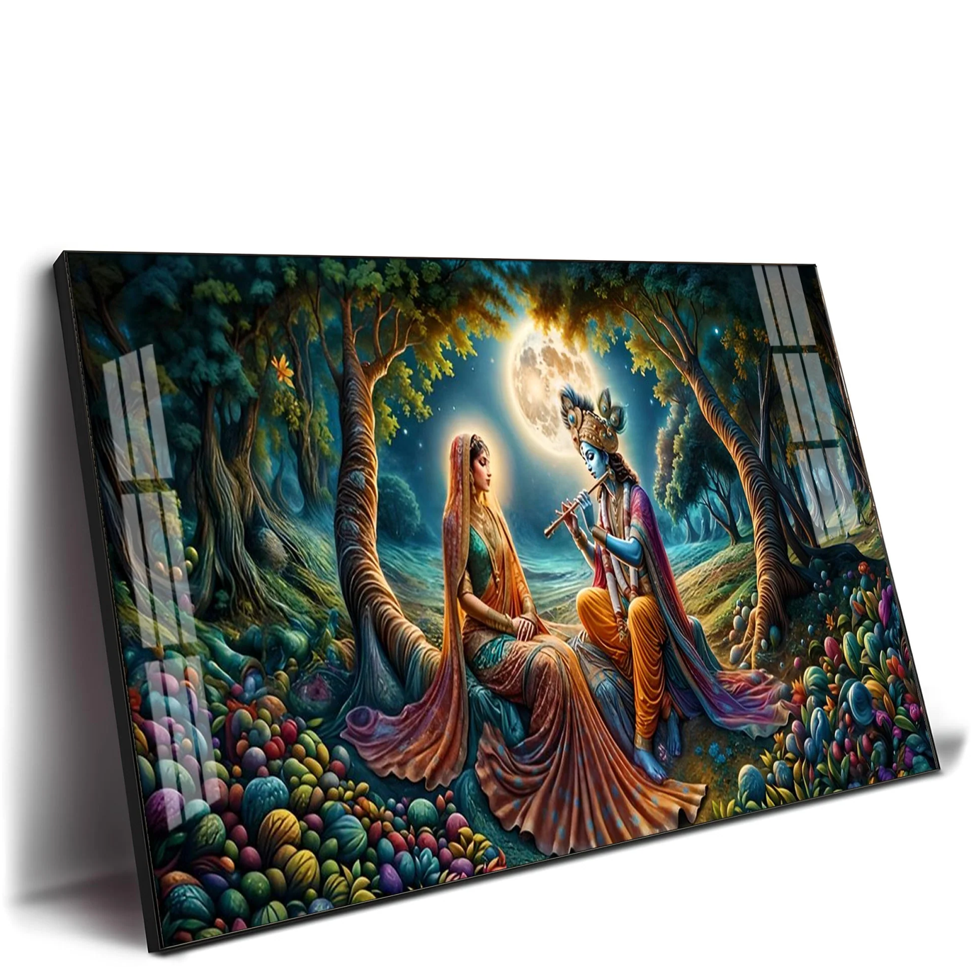 Krishna Radha Colorful Painting Premium Acrylic Horizontal Wall Art