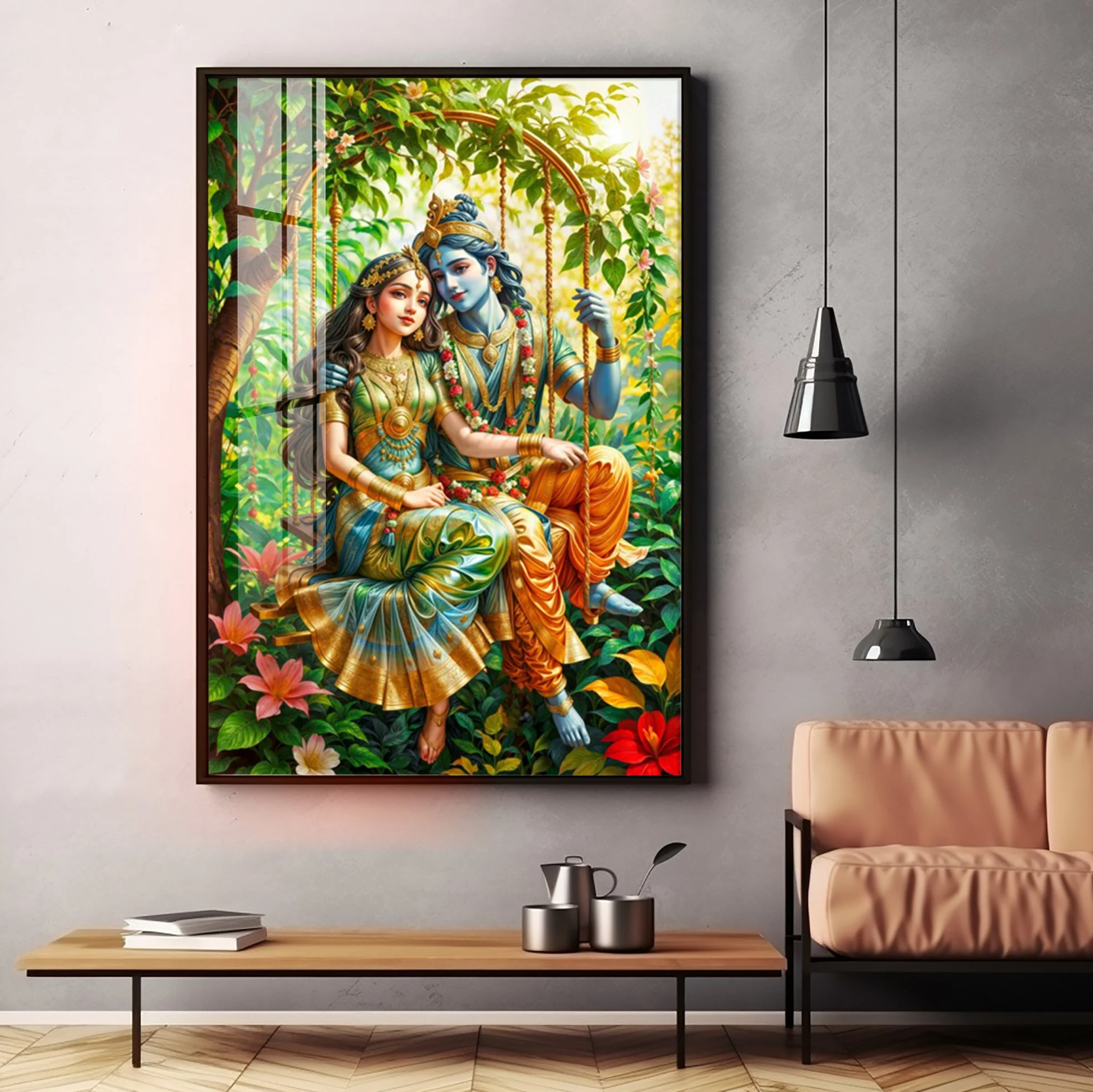 Shree Radha Krishna Premium Acrylic Vertical Wall Art