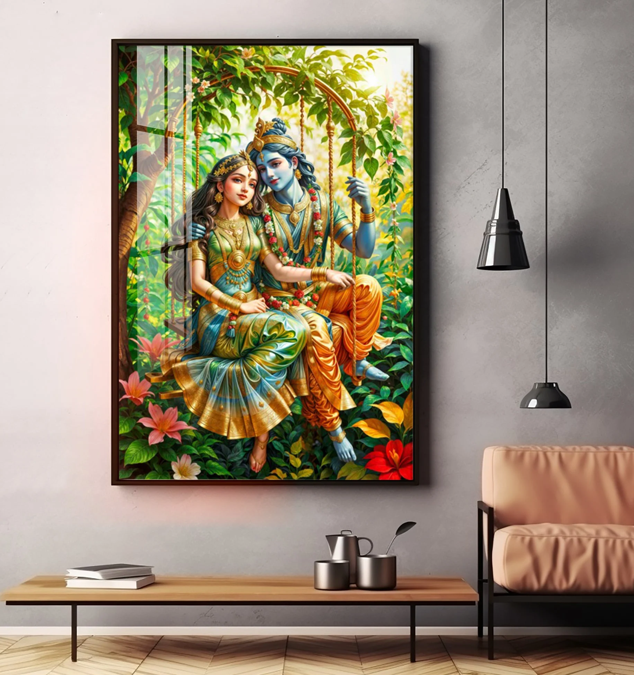 Shree Radha Krishna Premium Acrylic Vertical Wall Art